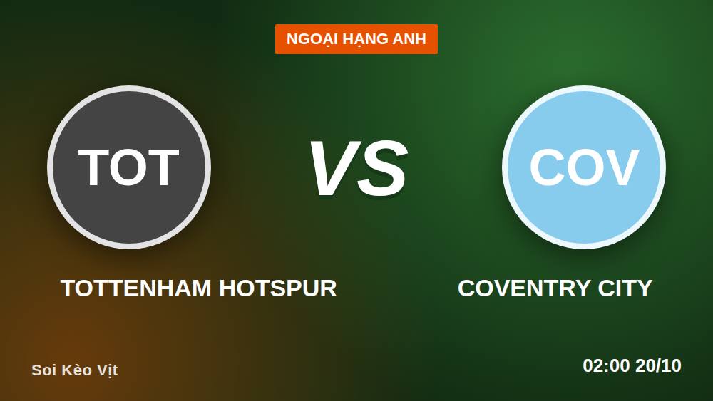 Tottenham vs Coventry: kèo -185, cửa nào ăn tối 19/10?